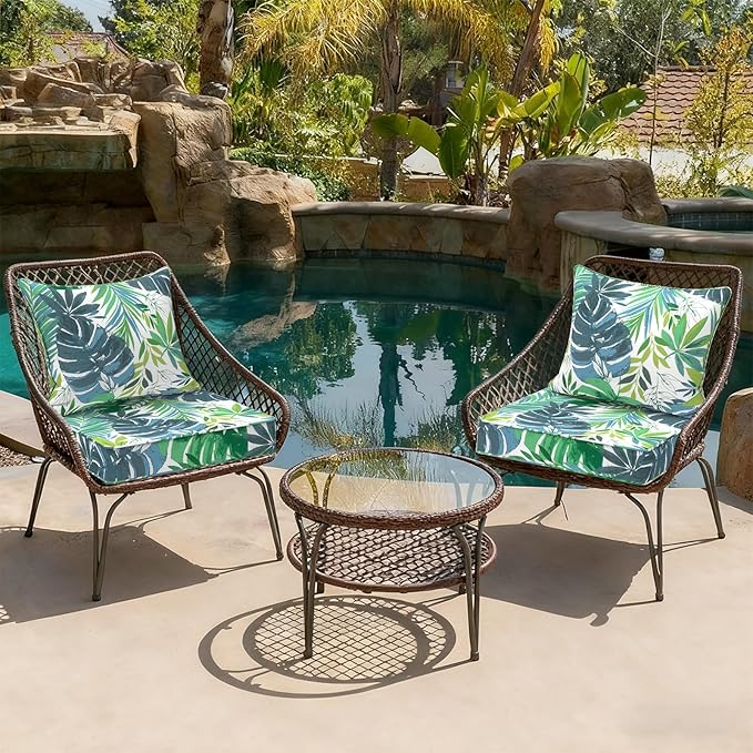 Outdoor Deep Seat Cushion Set, Water Repellent 22"x22" Patio Thick Cushions Replacement with Seat & Back Pillow for Patio Sofa, Wicker Chair, Couch - Islamorada Blue Green