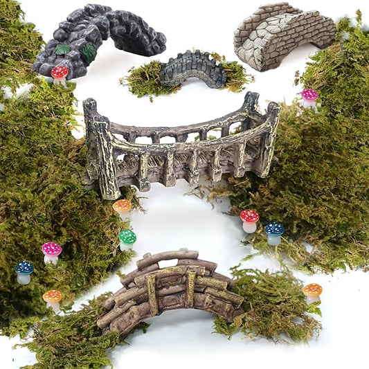 Miniature Bridge, Miniature Garden Accessories Set, DIY Landscape Bridge, Outdoor Fairy Garden Miniatures, Terrariums, Model Train Scenes