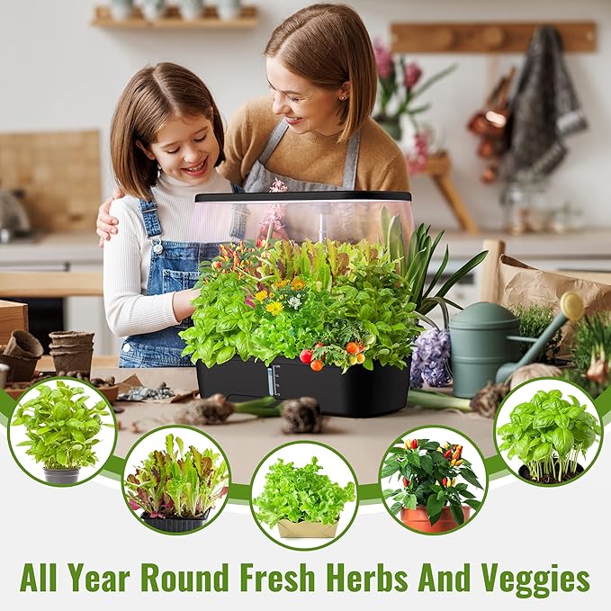 Indoor Garden Hydroponics Growing System 12 Pods, Indoor Herb Garden with LED Grow Light, Adjustable Height Up to 12inch, Hydroponics for Family