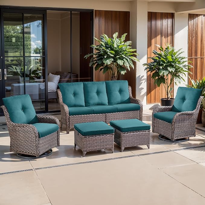 Belord Luxury 4" Thick Outdoor Cushion 2 Set - 22 x24 Inch 28D Sponge Filling Fade-Resistant Chair Cushion, Spill Proof Removable Patio Furniture Replacement Cushions for Sofa Bench - Peacock Blue