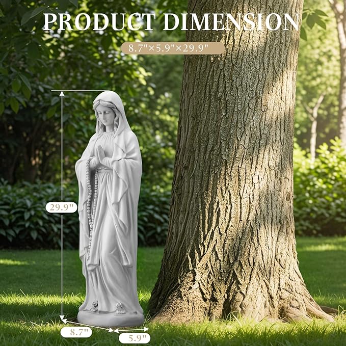 YOLENY Virgin Mary Praying Statue, 29.9 Inch Religious Garden Statue of Mary, Blessed Mother Mary Outdoor Sculpture for Home Yard Patio Decoration