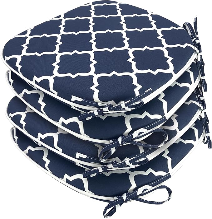 SleepMan Outdoor 17"x16" Chair Cushions with Ties Set of 4, Water Resistant All Weather U-Shape Seat Pads for Patio Garden Furniture Indoor Fade Resistant Patio Cushions (Blue Plaid)