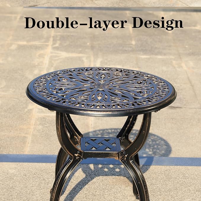 Cast Aluminum Outdoor Side Table, All Weather Round Small Coffee Table for Patio,Park,Lawn,Yard (18.5" Bronze)