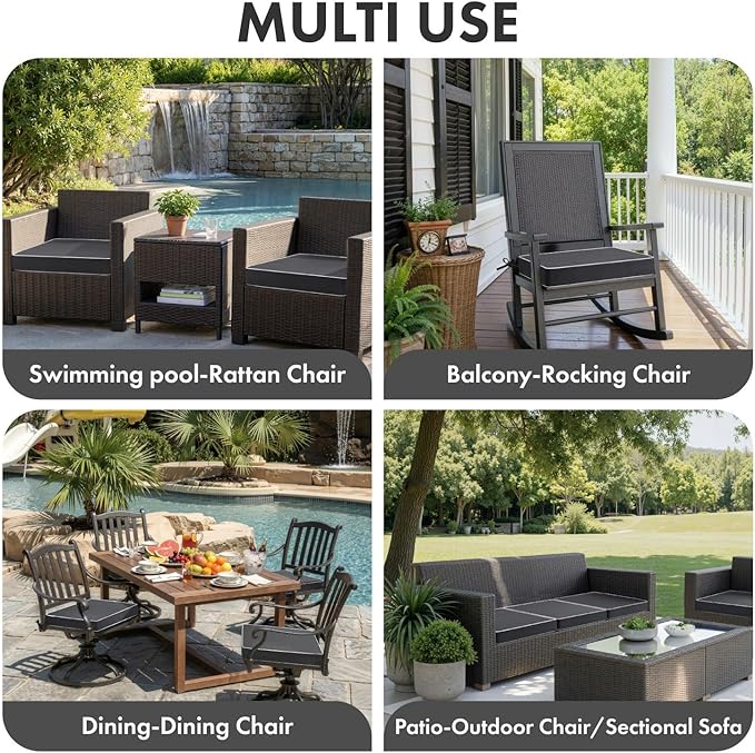 MIULEE Grey Outdoor Chair Cushions Set of 4, 19x19x3 Inch Waterproof Patio Seat Cushions for Outdoor Furniture Couch Sofa, 3 Year Color Fastness High Density Foam with Adjustable Ties