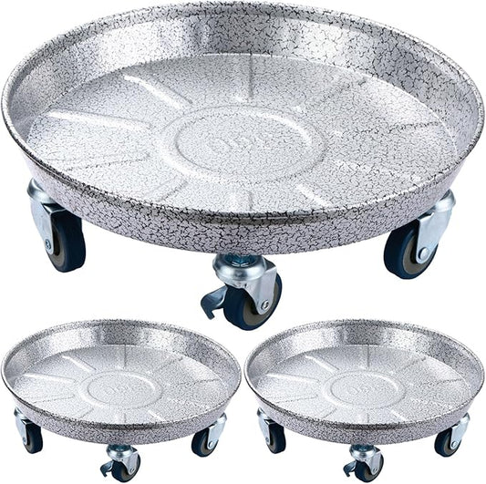 Planterhoma 3 Packs 20 Inch Metal Plant Caddy with Wheels Extra-Large Rolling Plant Stand Heavy-Duty Iron Plant Dolly Casters for Indoor Outdoor Flower Pot Mover Roller Coasters, Silver-Black
