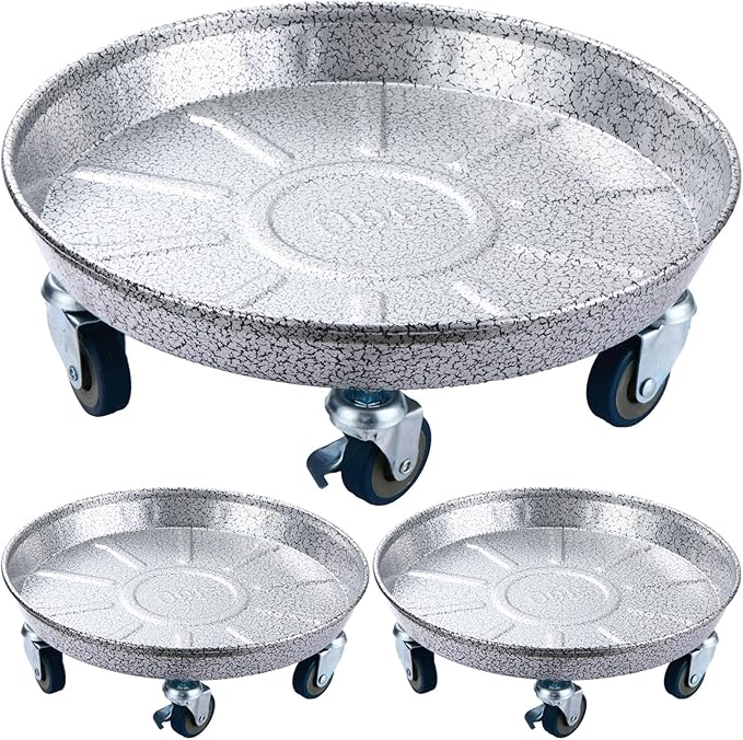 3 Packs Metal Plant Caddy with Wheels 16 inches Rolling Plant Stand Heavy Duty Plant Dolly with Casters for Indoor and Outdoor Large Planter Casters Potted Plant Mover, Silver-black