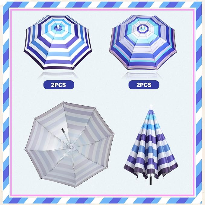 Abbylike 4 Set Plant Umbrellas for Outdoor Plants, Garden Umbrella Shade for Potted Plants and Garden Beds Plant Cover for Sun Summer Beach Terrace Lawn Swimming Pool (Stripe,Blue and White)