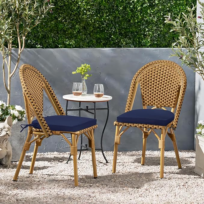 HARBOREST Outdoor Chair Cushions Set of 2, Water Resistant Patio Chair Cushions with Ties, Outdoor Seat Cushions for Patio Furniture, 17"x16"x2", Navy