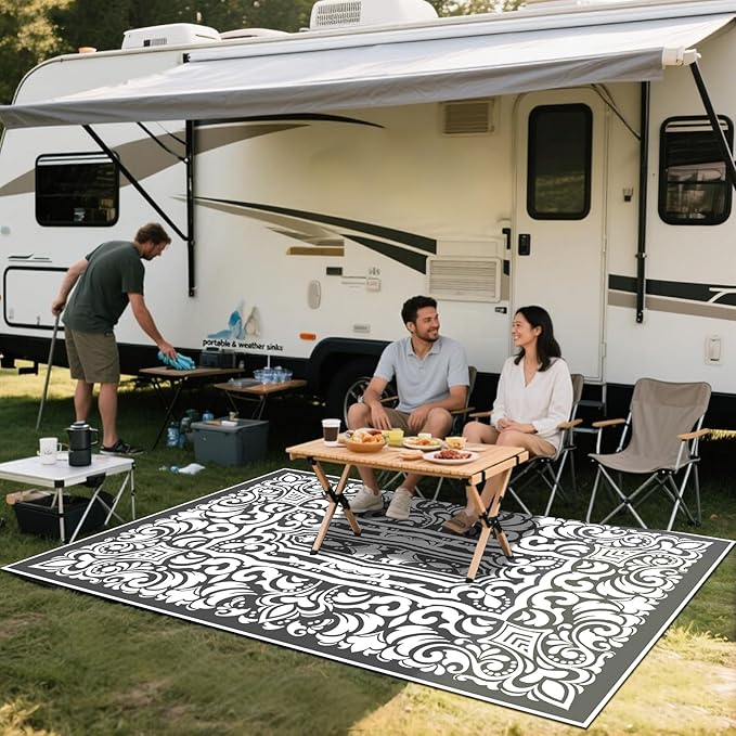 WILDROOTS 5x8 Feet Pop Pattern Plastic Outdoor Rug, Stain Resistant Waterproof Reversible Outdoor Patio Rug, Fade Resistant Camping Rug