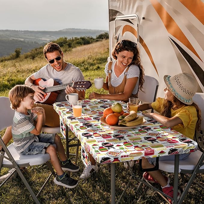 3 Piece Picnic Table Cover with Bench Covers Fitted Camping Table Cloths for 6Ft Tables Camper Travel Trailer Must Haves Motorhome Garden Tools Couple Wife Husband Boyfriend Girlfriend Gift