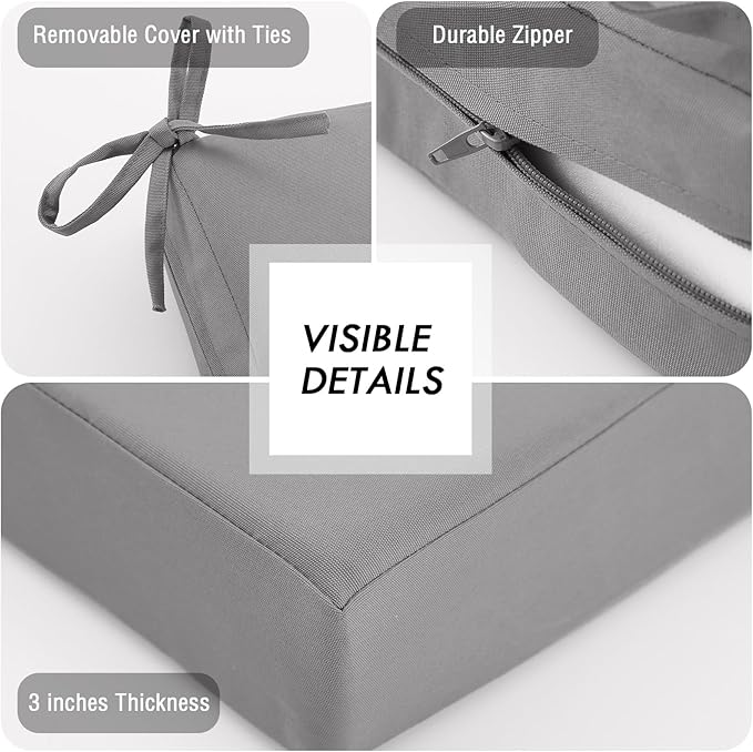 idee-home Outdoor Bench Cushion Waterproof, Bench Cushions for Outdoor Furniture, Patio Porch Swing Replacement Seat Pad with Ties for Garden Backyard, 48 x 18 Inch Grey