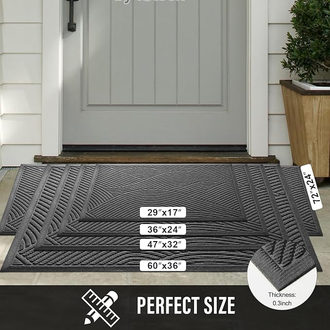 Sturdy Front Door Mat, Absorbent Muddy Dirt Resist Welcome Door Mats Outdoor Indoor, Stain and Fade Resistant, Non-Slip Backing Entry Mat Low Profile Doormat for Entryway, 72×24, Grey