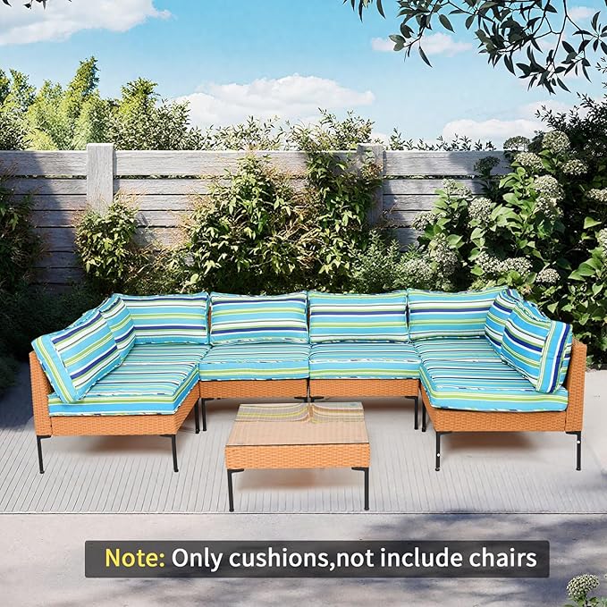 14Piece Outdoor Sofa Cushion Replacement, Patio Furniture Waterproof Cushion with Zippers, fit 6-Seat Outdoor Wicker Rattan Sectional Couch (Aurora, 24.8"x24.8"x3.15")