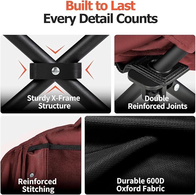 Overmont Heated Oversized Camping Chair for Adults - 3 Heat Levels Seat & Back Separately Control - 400lbs Support Heavy Duty Padded Folding Chair Outdoor Garden Portable - Battery NOT Included