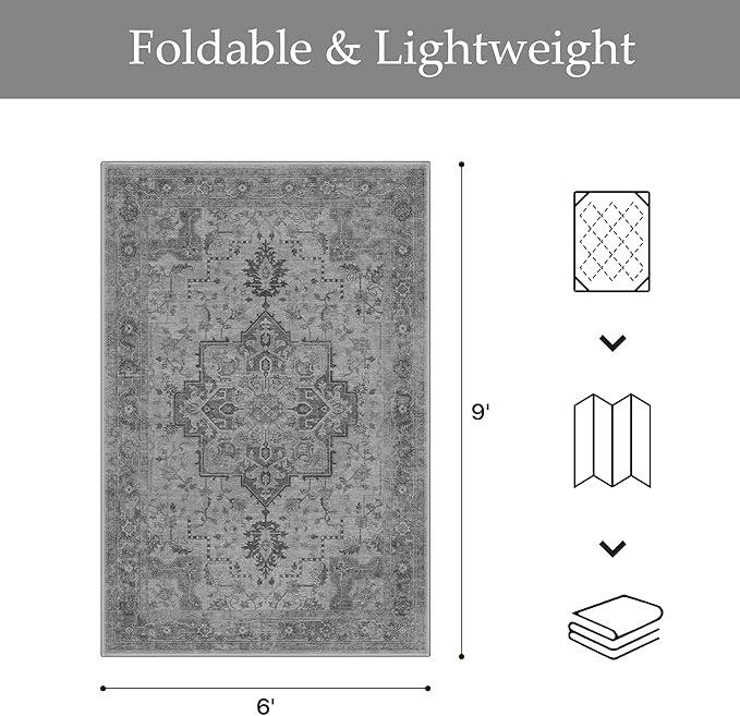 GENIMO Outdoor & Indoor Area Rug 6'x9', Waterproof, Non-Shedding, Easy Cleaning, Boho Mat for Patio, Living Room, Balcony, Dining Room, RV, Deck, Bedroom, Camping, Outside Carpet,Dark Grey