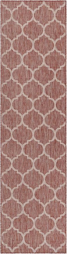 Unique Loom Outdoor Trellis Collection Area Rug (2' 7" x 10' Runner Rust Red/Ivory)