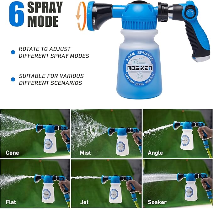 Foam Gun Car Wash Sprayer with Washing Sponge & Absorbent Towel, Foam Cannon Car Washing Kit, 1/2” Connector for Garden Hose, for Car/Garden Cleaning (BLUE)