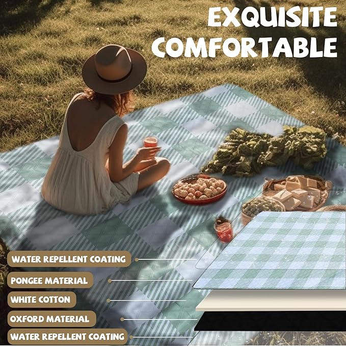 Extra Large Checkered Picnic Blankets Portable 80x80 Oversized Waterproof Sandproof Outdoor Beach Blanket Camping Grass Mat Sand Free Big Giant Car Rv Accessories Navy Baseball Sporting Eeential Gift