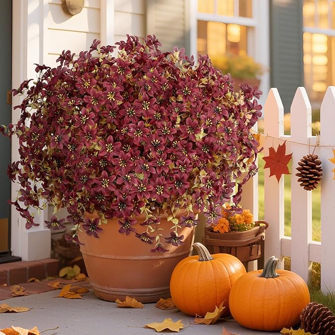 SHareconn 20 Bundles Artificial Fall Mums Flowers for Outdoors Decoration, Fake Silk Daisy Realistic Faux Plants UV Resistant for Planter Home Porch Patio Yard Autumn Indoor Outside Decor, Brown