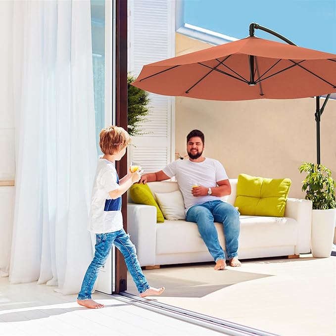 10 Ft Offset Cantilever Patio Umbrella - Fade-Resistant Shade Umbrella Outdoor Patio Canopy with Cross Base for Garden, Lawn, Deck, Yard or Pool by Pure Garden (Orange)