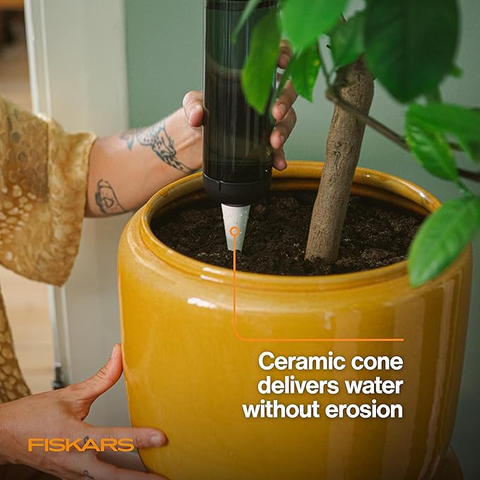 Fiskars LifeWell Watering Spike for Indoor Plants – Self-Watering Device with Transparent Reservoir, Porous Ceramic Cone, UV-Resistant & Recycled Plastic, 11.75 oz
