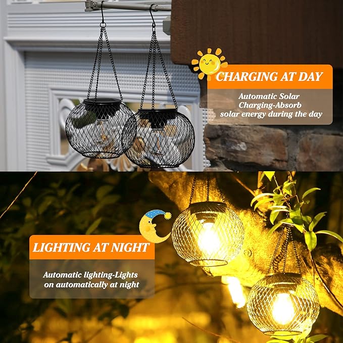 Solar Lantern Outdoor Waterproof, KagoLing Upgraded Hanging Solar Lights Outdoor Garden Decorations Decorative Lighting Solar Powered Waterproof Tree Lantern for Garden Yard Patio Pathway, 4 Pack