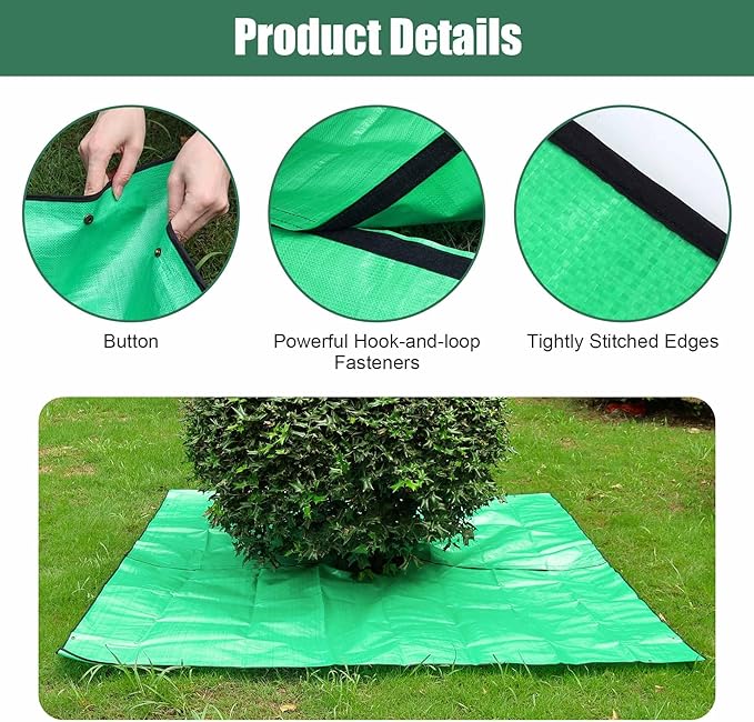 2 Pack Landscape Tarp for Trimming,Garden Tree Pruning Waterproof,Four Corners Has Corner Buckles Can Stand Up Fasten Around Trees and Shrubs,78.7"X78.7" Pruning Tarp with 12 inch Hole