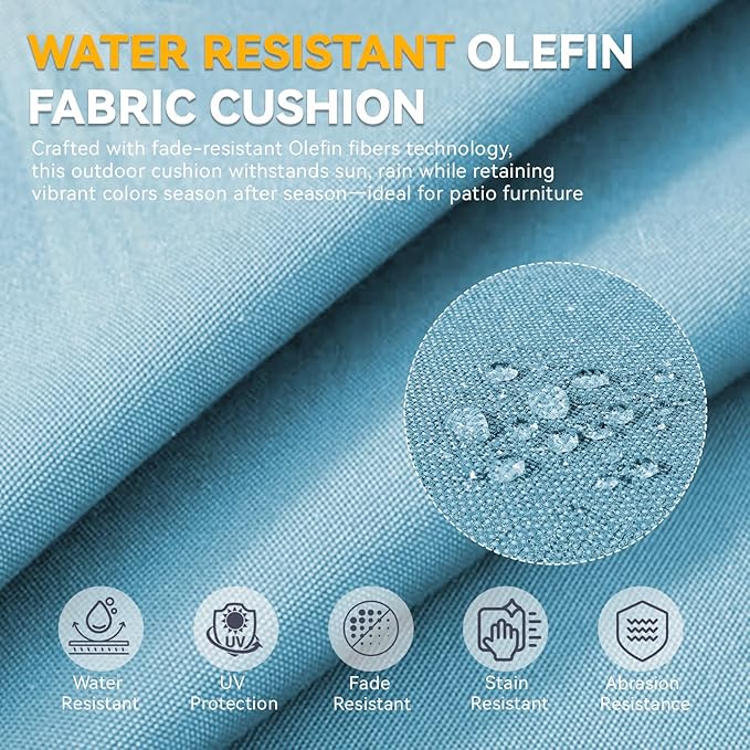 Outdoor Cushion Set for Patio Furniture, UV Resistant, Water Resistant - 6 Inch Thick Dual Layer Back Support Cushions– 24x24 Inch Patio Seat Covers for Chair/Sofa/Couch | Light Blue | 4-Pack |