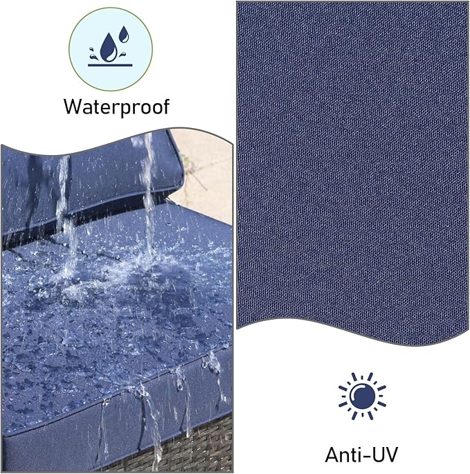 14Piece Outdoor Sofa Cushion Replacement, Patio Furniture Waterproof Cushion with Zippers, fit 6-Seat Outdoor Wicker Rattan Sectional Couch (Dark Blue, 24.8"x24.8"x3.15")