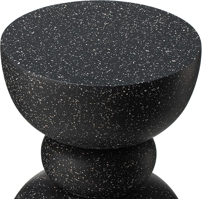 Glitzhome Decorative Patio Side Table Set of 2, 17.5" H Heavy Duty Patio Sturdy Black Faux Terrazzo Garden Stool Side Table Planter Stand for Indoor Covered Outdoor