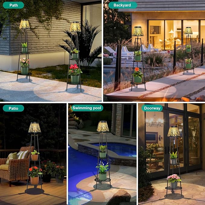 MXwcy 2 Pack Metal Solar Floor Lights Outdoor with Plant Stands, 45.5'' Solar Powered Street Lights, for Garden Yard Pathway Driveway Porch