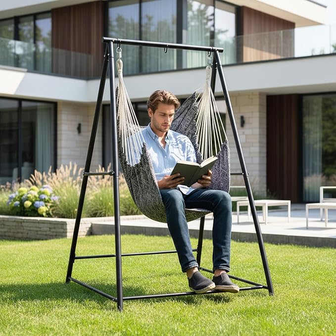ONCLOUD Hammock Chair Stand, Heavy Duty Steel Stand with Stable Construction, 660 LBS Weight Capacity, Weatherproof Hammock Stand for Patio, Garden, Indoor