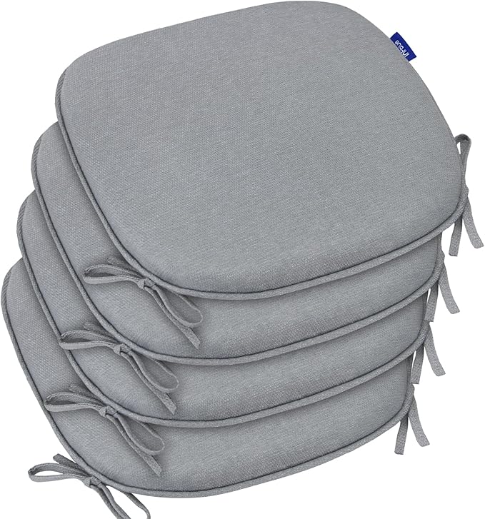 SleepMan Outdoor 17"x16" Chair Cushions with Ties Set of 4, Water Resistant All Weather U-Shape Seat Pads for Patio Garden Furniture Indoor Fade Resistant Patio Cushions (Light Grey)