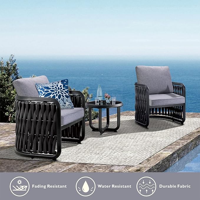 JMGBird Large Outdoor Chair Cushion Set - 22"x22" Tufted Seat & Back Cushions, Grey for Deep Seat Patio Furniture