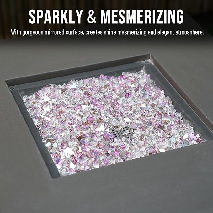 Skyflame 10-Pound Fire Glass for Fireplace Fire Pit and Landscaping, 1/4-Inch Rose Gold Reflective