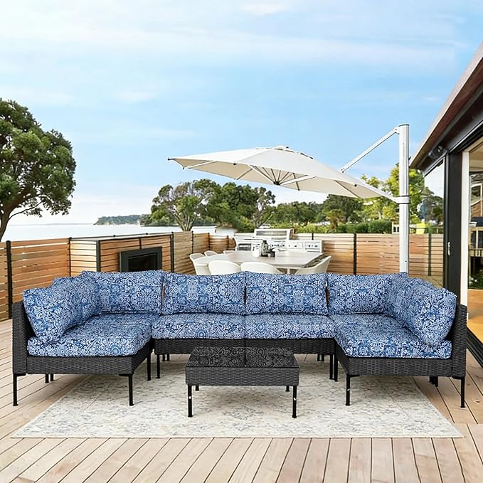 Patio Furniture Cushions,14Pieces Water-Resistant Outdoor Replacement Cushions,Sectional Sofa Cushions for Fits 6-Seats Rattan Wicker Patio Conversation Sets