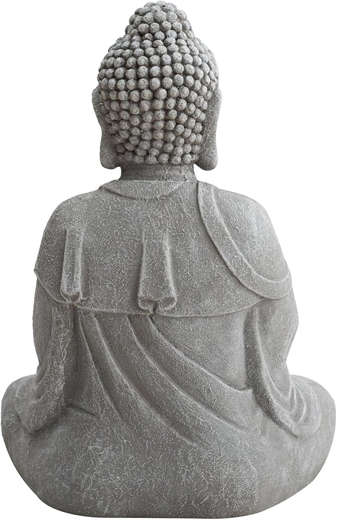 Sunjoy Buddha Statue 20 in. Large Sized Buddha Garden Statue Gray Decorative Outdoor Buddha Statue