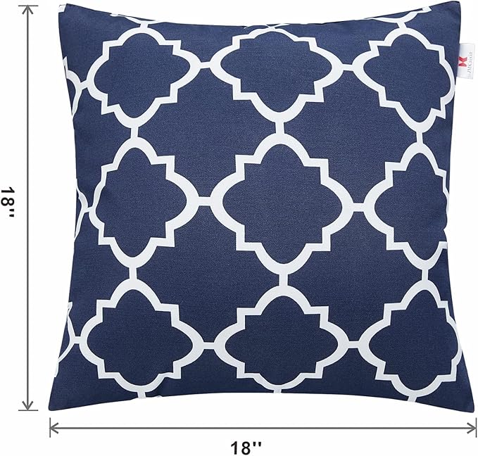 JMGBird Water-Resistant Outdoor Pillows Set of 2, 18x18 inch Durable Navy Blue Grid Pattern Throw Pillows with Inserts for Patio Furniture