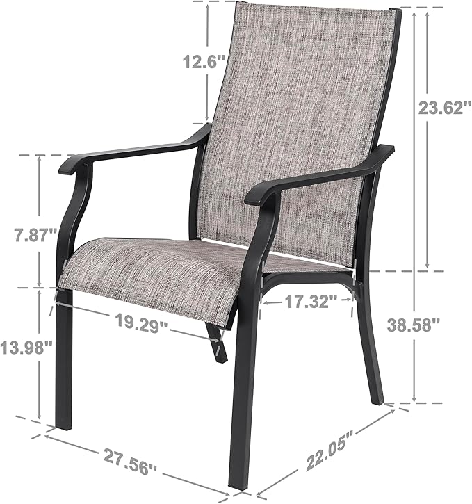 NUU GARDEN Outdoor Dining Chairs Set of 2, Textilene Patio Chairs with Aluminum Frame, Quick-Dry Rust-Resistant Chairs with Backrest & Armrests for Lawn Garden Backyard, Grayish Brown