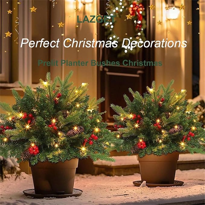 2026 New Christmas Planter Filler,Prelit Planter Bushes,Christmas urn fillers for Outdoor Holiday Planters Decorations,with Tripod Stake LED Lights. (2, Green)