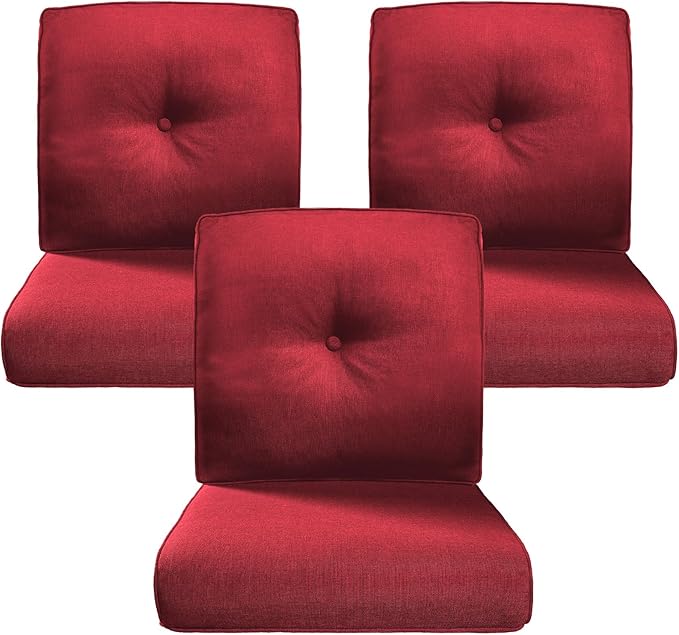 Belord Luxury 4" Thick Outdoor Cushion 3 Set - 22 x24 Inch 28D Sponge Filling Fade-Resistant Chair Cushion, Spill Proof Removable Patio Furniture Replacement Cushion for Sofa Bench Swing - Red