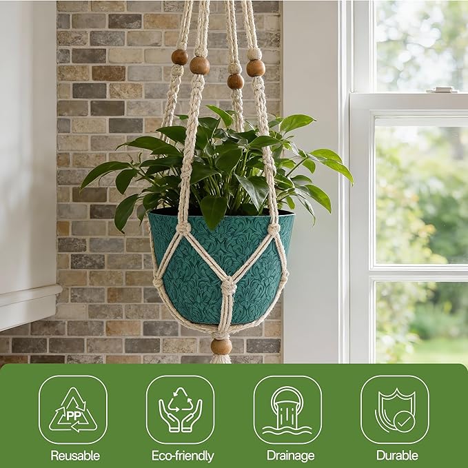 Worth Garden Plastic Round 8" Plant Pots for Indoor Plants - Set of 6 Multicolor Small Flower Pots W/Drainage Hole and Rubber Plug - Home Christmas Decorative planters Retro Floral Pattern