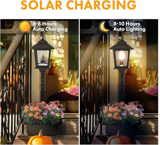 Solar Lamp Post Light with Planter, 2 in 1 Outdoor Flower Pots, Wall Mount or Freestanding Waterproof Solar Post for Lawn, Patio, Front/Back Door