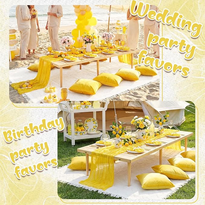 91 x 71 Extra Large Outdoor Boho Picnic Blanket with Yellow Table Runner, 6 Throw Pillow Covers 6 Napkins Woven Cotton Yarn Oversize Beach Blanket Washable Picnic Camp Wedding