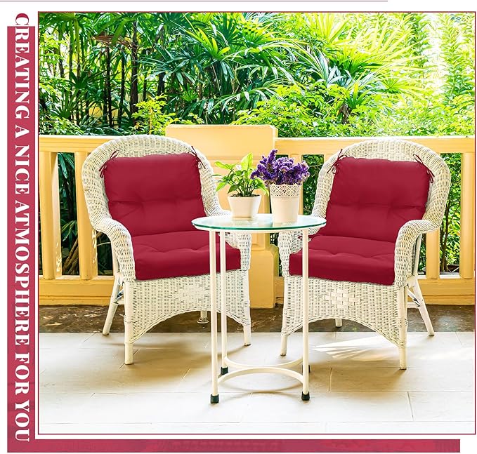 Geetery Set of 4 High Back Wicker Patio Chair Cushions for Outdoor Furniture 41.74x20.87x3.94 Inch Waterproof Thick Replacement Seat Pads with Non Slip Ties for Porch, Deck, Lawn & Garden(Dark Red)