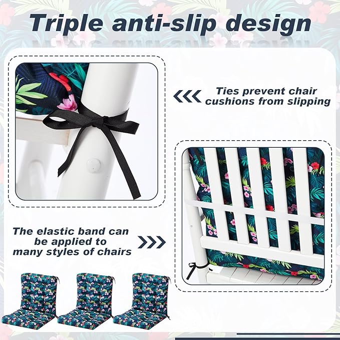 Hoteam 4 Set Outdoor Deep Seat Patio Chair Cushions Waterproof Patio Cushions Set 20 x 42 Inch for Furniture Replacement Removable Seat and Back (Black Plumeria)