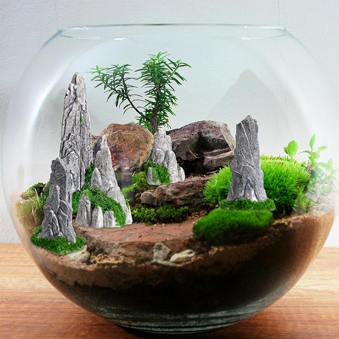 8Pcs Resin Rockery Decoration, Miniature Zen Garden Decor Mini Bonsai Rockery Statue Rockery Figurines Ornament for DIY Plant Pot Terrarium Decor
