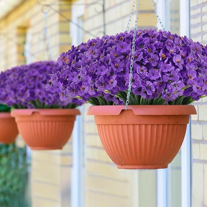 22 Bunches of Outdoor Artificial Flowers, UV Resistant Fake Flowers Artificial Silk Flowers with Plastic Plants for Indoor Outdoor Front Porch Hanging Planter Decoration (22, Purple)