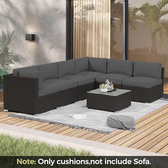 Crownland 14 Piece Outdoor Furniture Replacement Cushions, Patio Sofa Cushions for 6 Seat Rattan Wicker Sectional Patio Conversation Sets, Water-Resistant Outdoor Conversation Set Cushion(Grey)