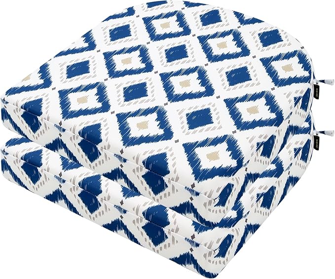 idee-home Outdoor Chair Cushions Set of 2, Thick 17" x 17" x 3" Outdoor Seat Cushions Patio Furniture Waterproof with Ties, Dining Pads